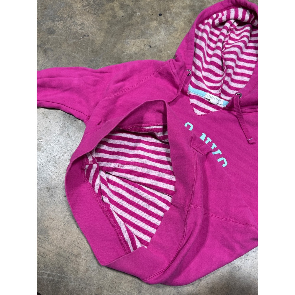 Aeropostale Hoodie Women L‎ Pink Aero NYC 87 Pullover Striped Hood Y2K - Picture 8 of 11
